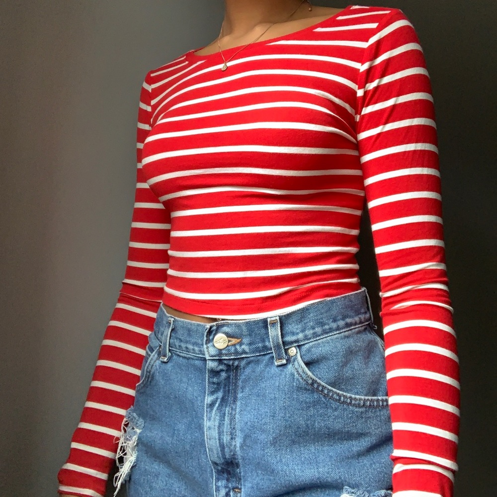 Long Sleeve Striped Crop Top